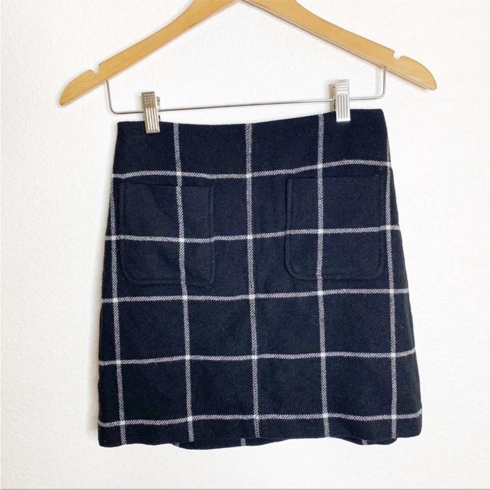 Madewell Wool Blend Black Checkered Mini Skirt Size 00